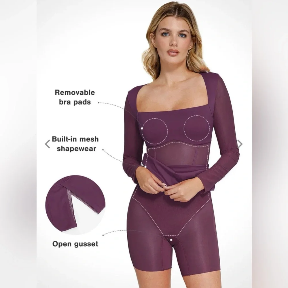 Popilush Shapewear Long Sleeve Mesh Inset Bodycon Midi Dress Size XL